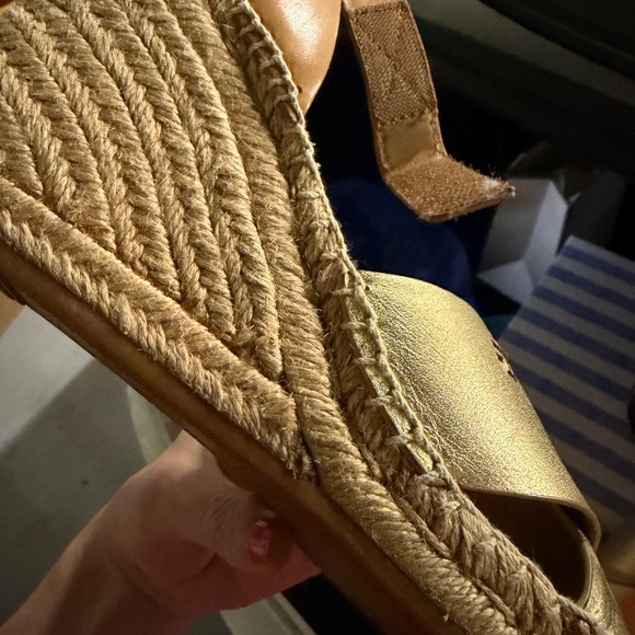 Tory Burch Gold and Tan Wedge Espadrille Sandals - Picture 9 of 9